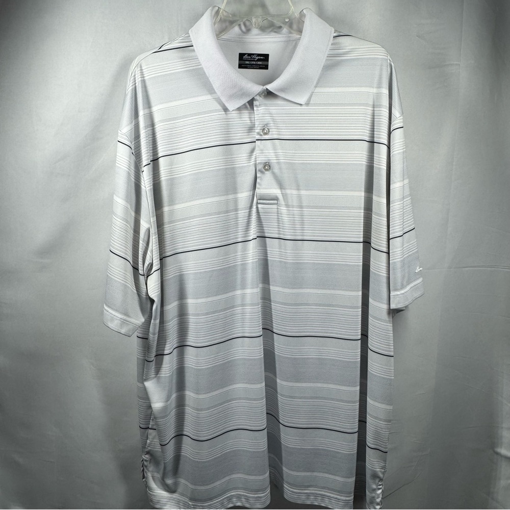 Ben Hogan Men’s 3X Performance White and Gray Polo Shirt Classic Striped Design
